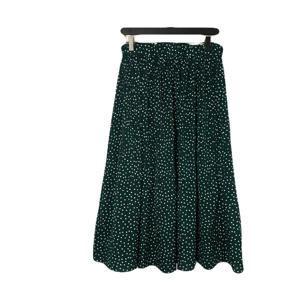 Women’s Large Green & White Polka Dot Elastic Waist Pull On A-Line Midi Skirt